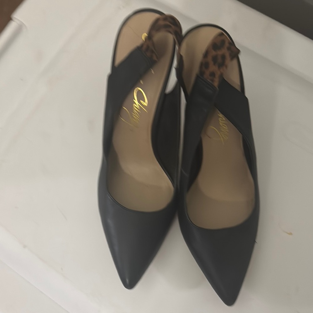 Chic Black Pointed-Toe Heels with Leopard Accent